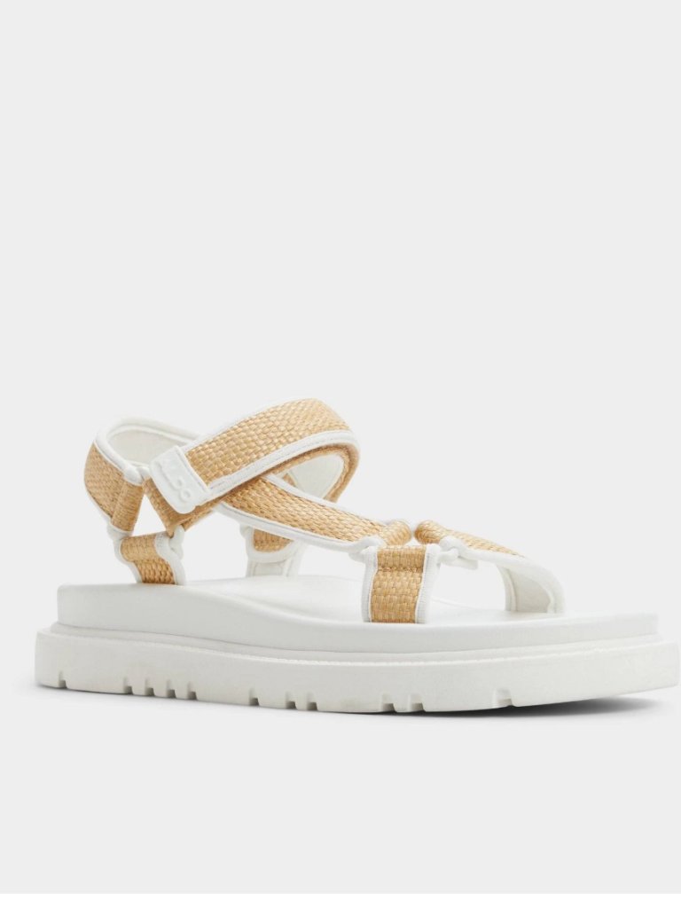 New Aldo Women's Oceana Natural Footbed Sandal Comfort White Tan Sz-10